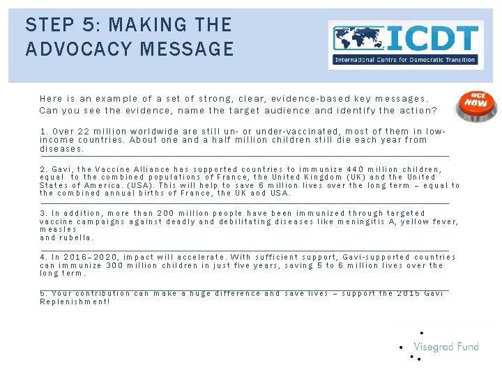 STEP 5: MAKING THE ADVOCACY MESSAGE Here is an example of a set of