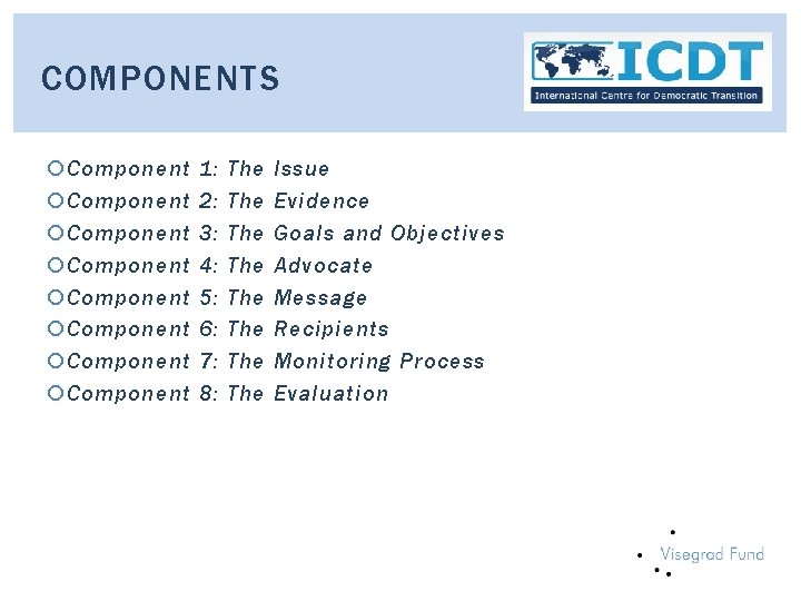 COMPONENTS Component Component 1: 2: 3: 4: 5: 6: 7: 8: The The Issue