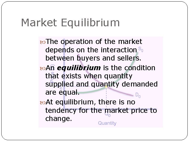 Market Equilibrium The operation of the market depends on the interaction between buyers and