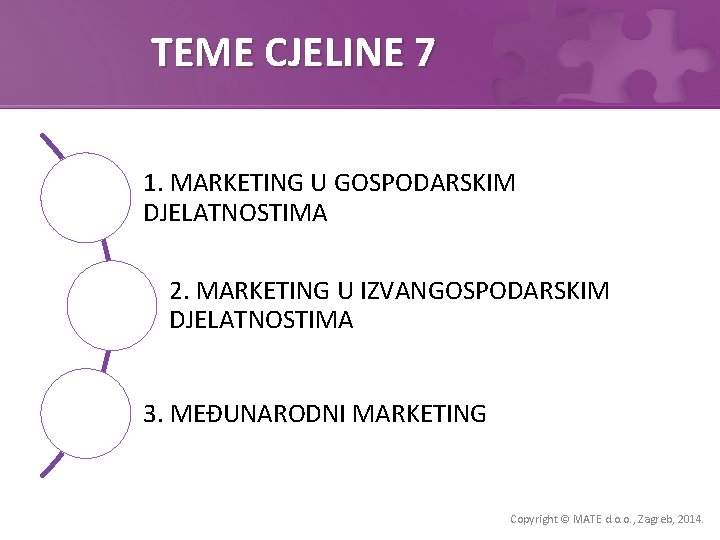 TEME CJELINE 7 1. MARKETING U GOSPODARSKIM DJELATNOSTIMA 2. MARKETING U IZVANGOSPODARSKIM DJELATNOSTIMA 3.