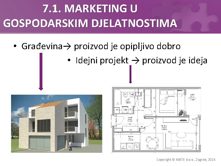 7. 1. MARKETING U GOSPODARSKIM DJELATNOSTIMA • Građevina→ proizvod je opipljivo dobro • Idejni