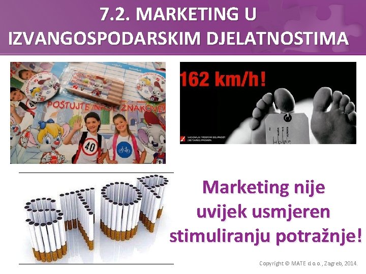 7. 2. MARKETING U IZVANGOSPODARSKIM DJELATNOSTIMA Marketing nije uvijek usmjeren stimuliranju potražnje! Copyright ©