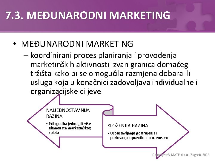 7. 3. MEĐUNARODNI MARKETING • MEĐUNARODNI MARKETING – koordinirani proces planiranja i provođenja marketinških