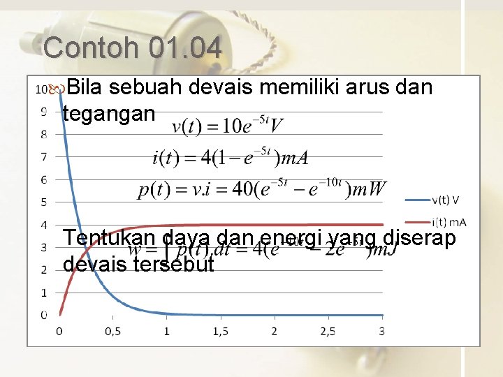 Contoh 01. 04 Bila sebuah devais memiliki arus dan tegangan Tentukan daya dan energi