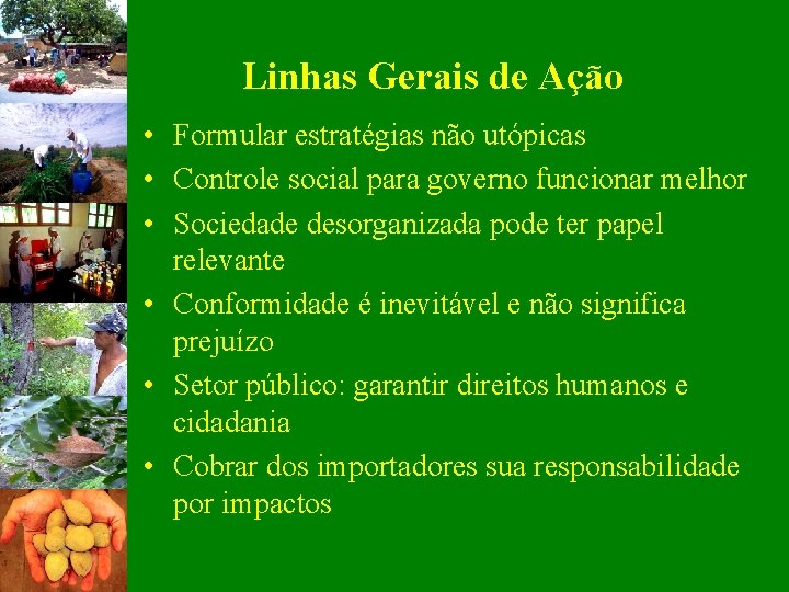 Linhas Gerais de Ação • Formular estratégias não utópicas • Controle social para governo