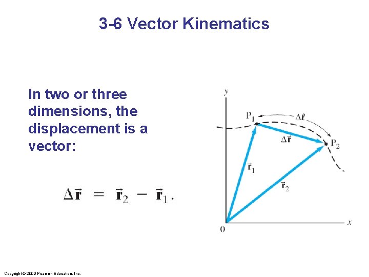 3 -6 Vector Kinematics In two or three dimensions, the displacement is a vector:
