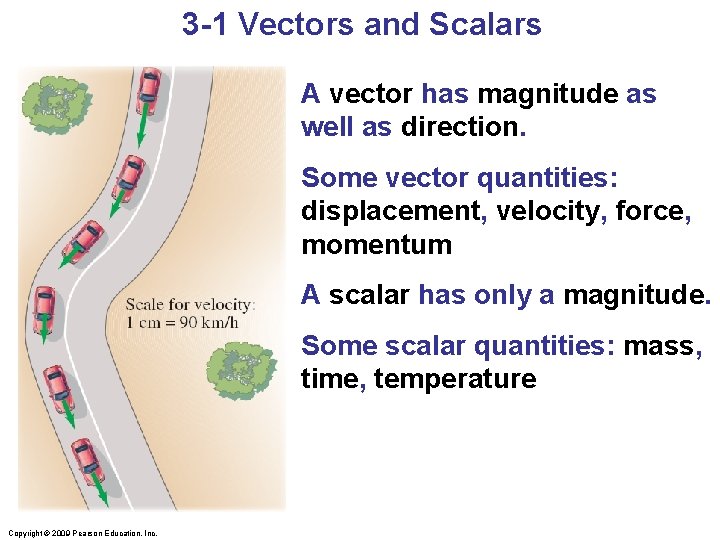 3 -1 Vectors and Scalars A vector has magnitude as well as direction. Some