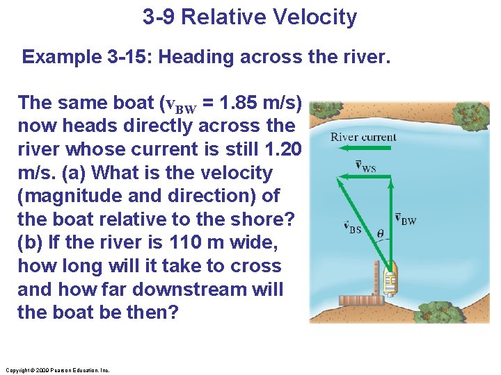3 -9 Relative Velocity Example 3 -15: Heading across the river. The same boat