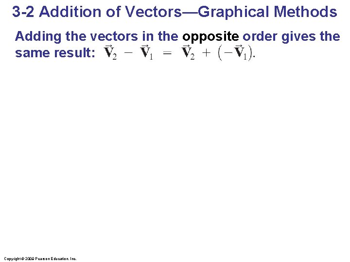 3 -2 Addition of Vectors—Graphical Methods Adding the vectors in the opposite order gives