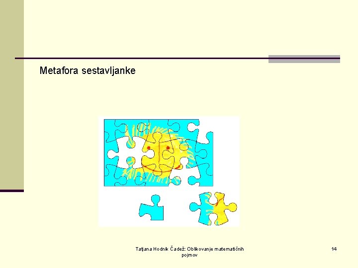 Metafora sestavljanke Tatjana Hodnik Čadež: Oblikovanje matematičnih pojmov 14 