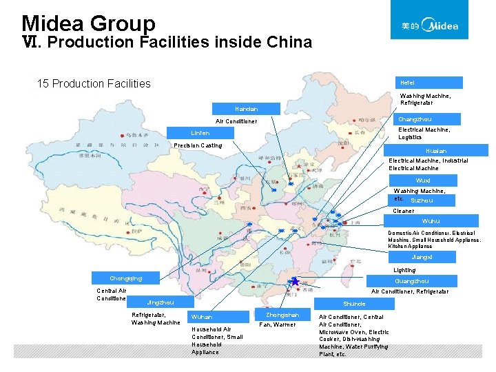 Midea Group Ⅵ. Production Facilities inside China 15 Production Facilities Hefei Washing Machine, Refrigerator