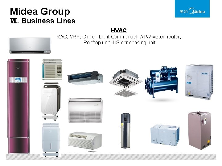 Midea Group Ⅶ. Business Lines HVAC RAC, VRF, Chiller, Light Commercial, ATW water heater,