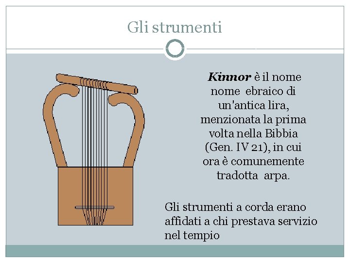 Gli strumenti Kinnor è il nome ebraico di un'antica lira, menzionata la prima volta Gli strumenti Kinnor è il nome ebraico di un'antica lira, menzionata la prima volta