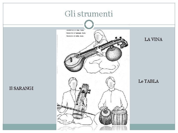 Gli strumenti LA VINA Le TABLA Il SARANGI Gli strumenti LA VINA Le TABLA Il SARANGI