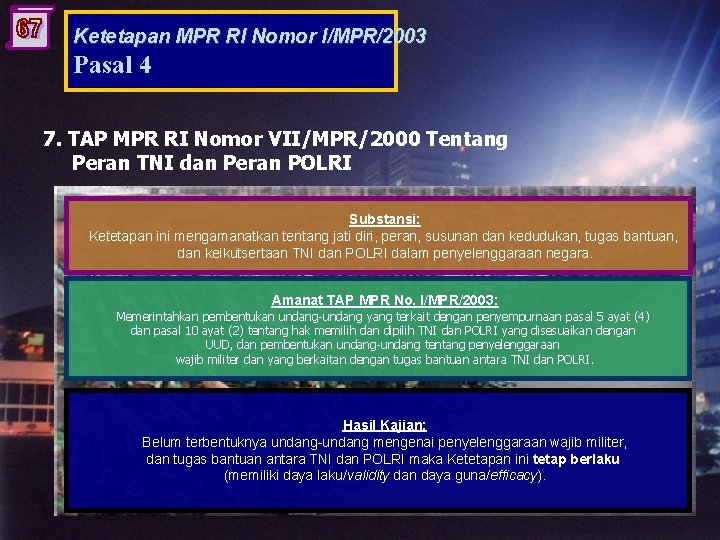 Ketetapan MPR RI Nomor I/MPR/2003 Pasal 4 7. TAP MPR RI Nomor VII/MPR/2000 Tentang