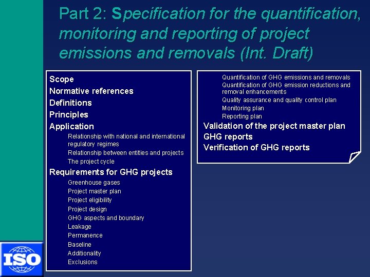 UNFCCC SB 18 Part 2: Specification for the quantification, monitoring and reporting of project