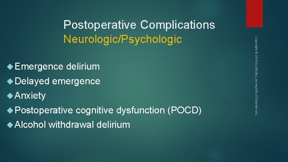 Postoperative Complications Emergence Delayed delirium emergence Anxiety Postoperative Alcohol cognitive dysfunction (POCD) withdrawal delirium