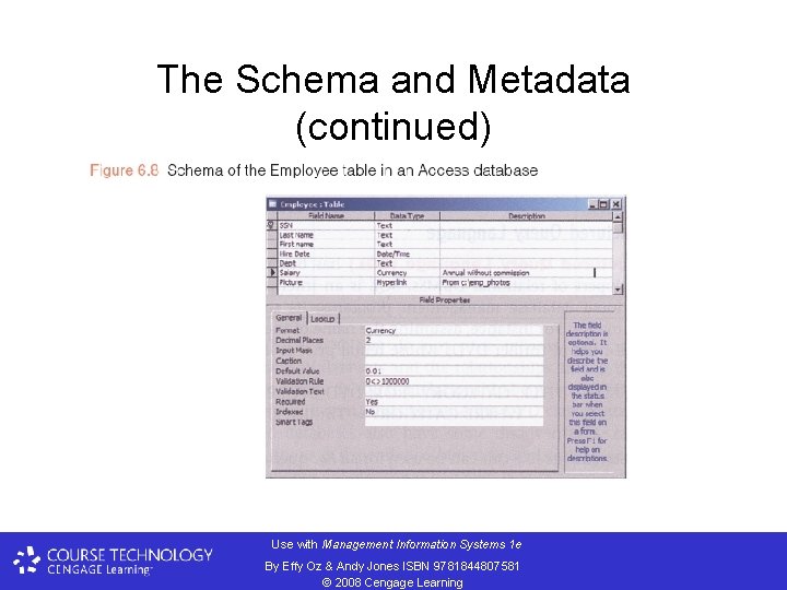 The Schema and Metadata (continued) Use with Management Information Systems 1 e By Effy