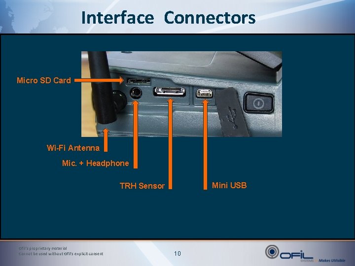 Interface Connectors Micro SD Card Wi-Fi Antenna Mic. + Headphone Mini USB TRH Sensor