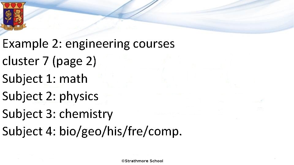 Example 2: engineering courses cluster 7 (page 2) Subject 1: math Subject 2: physics