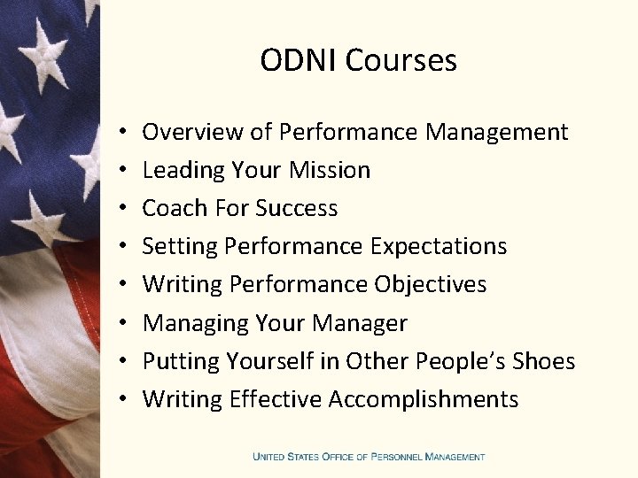 ODNI Courses • • Overview of Performance Management Leading Your Mission Coach For Success