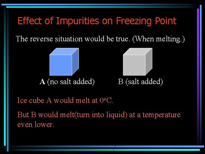 Effect of Impurities on Freezing Point The reverse situation would be true. (When melting. Effect of Impurities on Freezing Point The reverse situation would be true. (When melting.