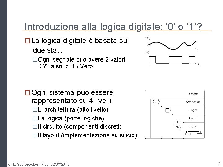 Introduzione alla logica digitale: ‘ 0’ o ‘ 1’? � La logica digitale è