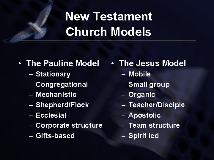 New Testament Church Models • The Pauline Model – – – – Stationary Congregational