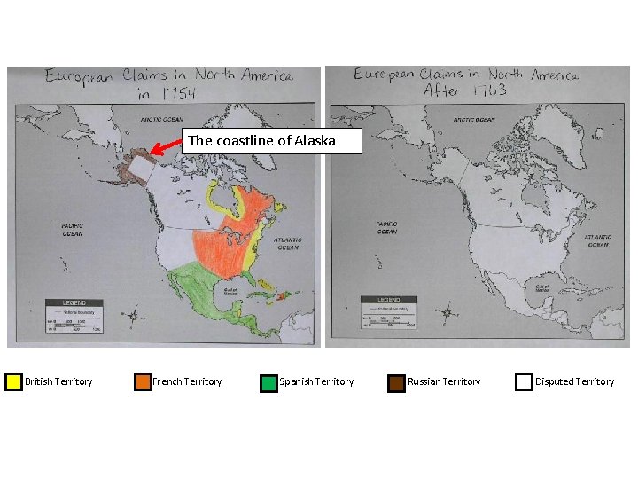The coastline of Alaska British Territory French Territory Spanish Territory Russian Territory Disputed Territory