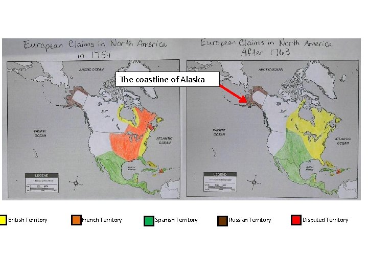 The coastline of Alaska British Territory French Territory Spanish Territory Russian Territory Disputed Territory