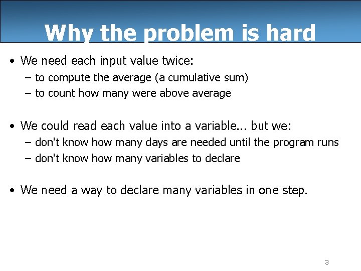 Why the problem is hard • We need each input value twice: – to