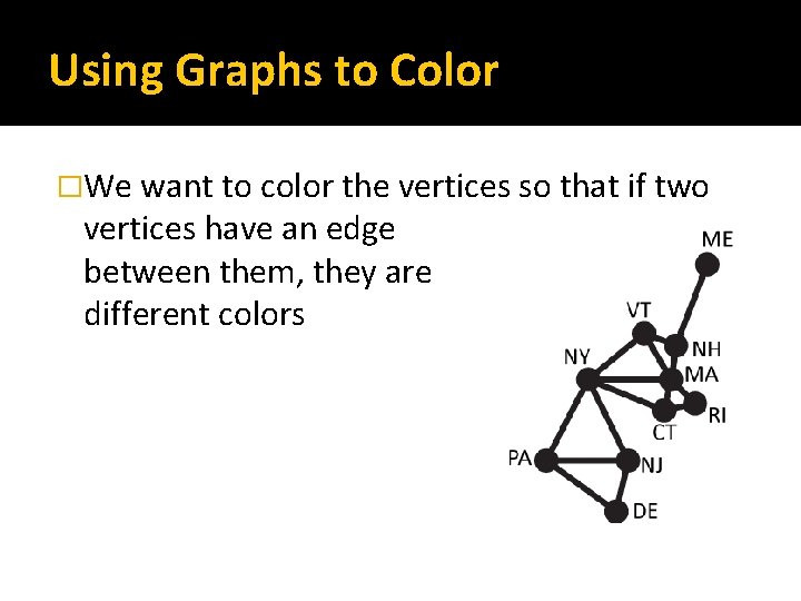 Using Graphs to Color �We want to color the vertices so that if two