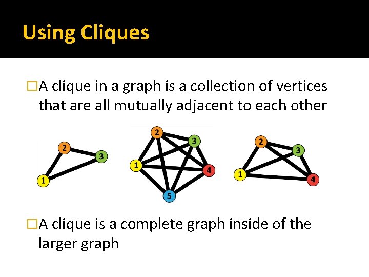 Using Cliques �A clique in a graph is a collection of vertices that are