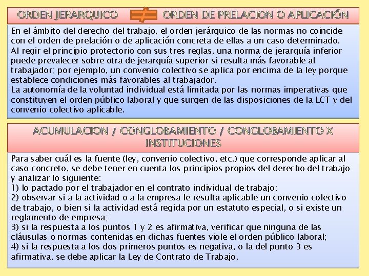 ORDEN JERARQUICO ORDEN DE PRELACION O APLICACIÓN En el ámbito del derecho del trabajo,