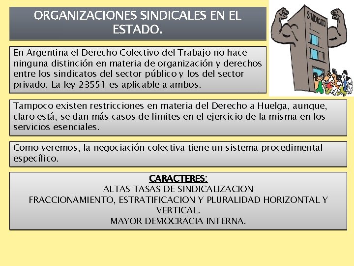 ORGANIZACIONES SINDICALES EN EL ESTADO. En Argentina el Derecho Colectivo del Trabajo no hace