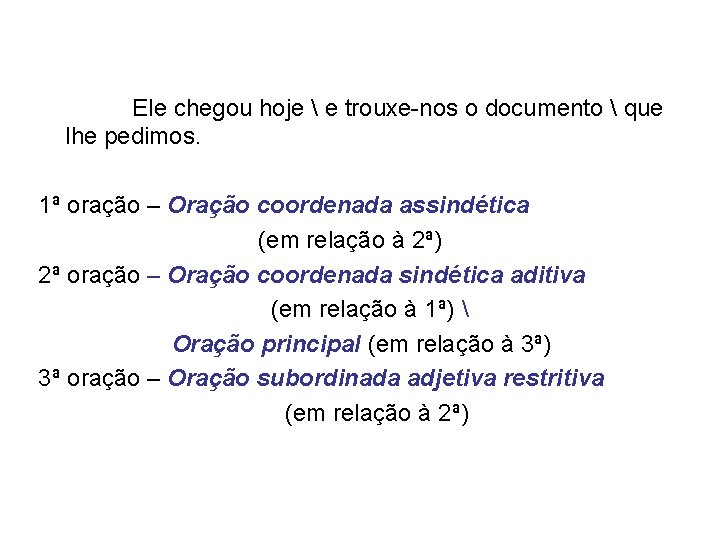 Ele chegou hoje  e trouxe-nos o documento  que lhe pedimos. 1ª oração