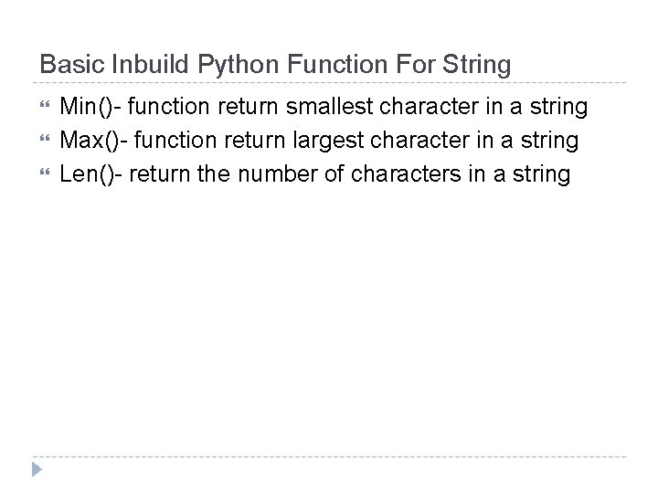 Basic Inbuild Python Function For String Min()- function return smallest character in a string