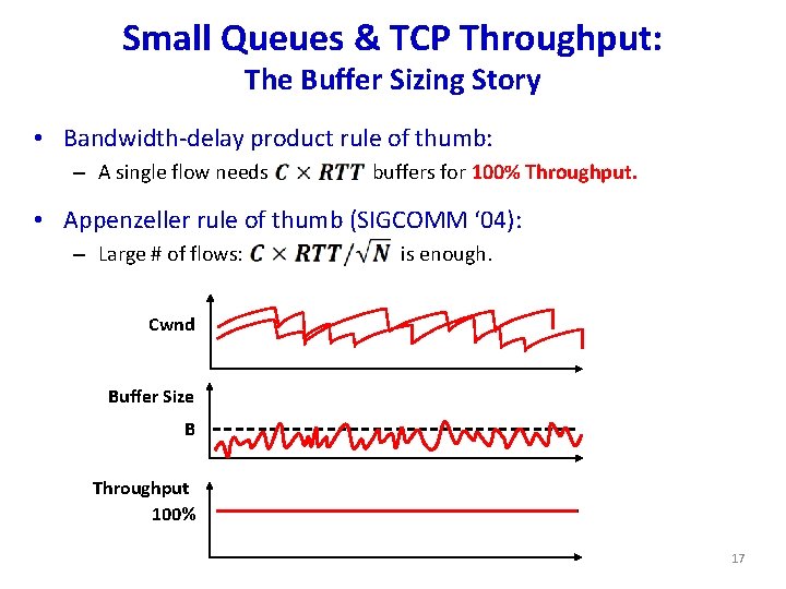 Small Queues & TCP Throughput: The Buffer Sizing Story • Bandwidth-delay product rule of