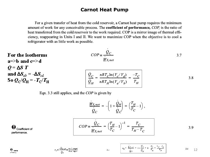 For the isotherms a=>b and c=>d Q = DS T and DSab = -DScd