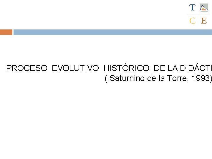 PROCESO EVOLUTIVO HISTÓRICO DE LA DIDÁCTI ( Saturnino de la Torre, 1993) 