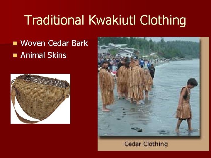 Traditional Kwakiutl Clothing Woven Cedar Bark n Animal Skins n 