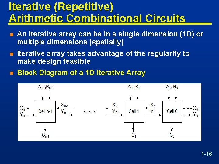 Iterative (Repetitive) Arithmetic Combinational Circuits n An iterative array can be in a single