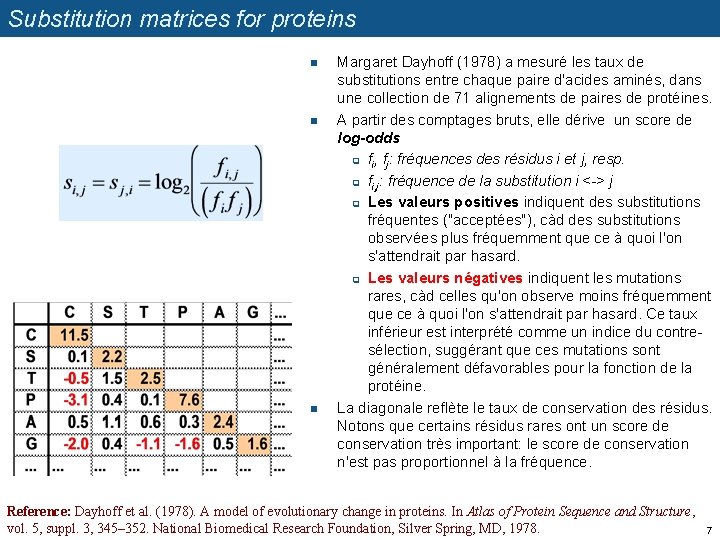 Substitution matrices for proteins n n n Margaret Dayhoff (1978) a mesuré les taux