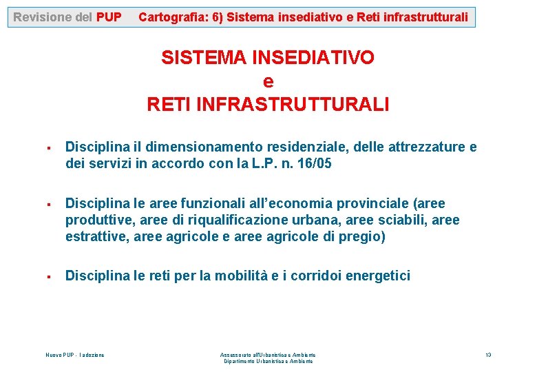 Revisione del PUP Cartografia: 6) Sistema insediativo e Reti infrastrutturali SISTEMA INSEDIATIVO e RETI