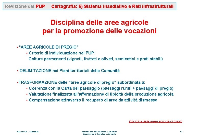 Revisione del PUP Cartografia: 6) Sistema insediativo e Reti infrastrutturali Disciplina delle aree agricole