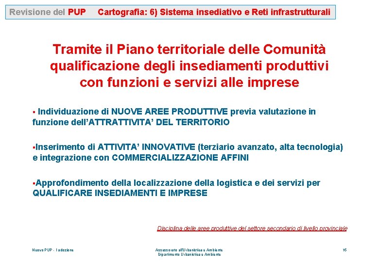 Revisione del PUP Cartografia: 6) Sistema insediativo e Reti infrastrutturali Tramite il Piano territoriale
