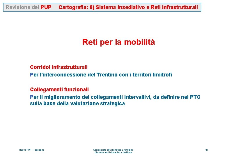 Revisione del PUP Cartografia: 6) Sistema insediativo e Reti infrastrutturali Reti per la mobilità