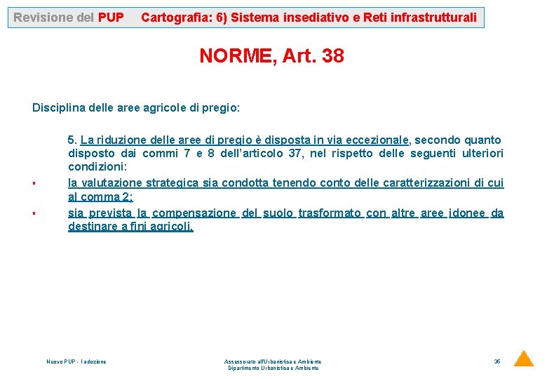 Revisione del PUP Cartografia: 6) Sistema insediativo e Reti infrastrutturali NORME, Art. 38 Disciplina