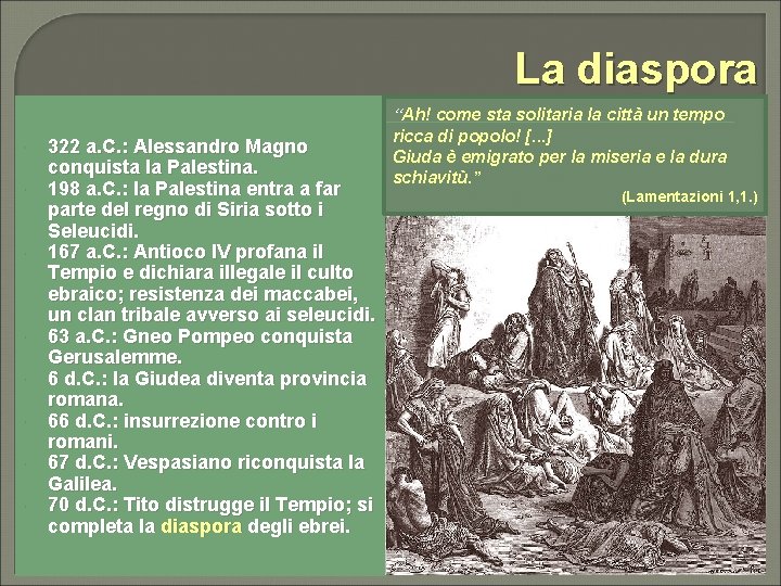 La diaspora 322 a. C. : Alessandro Magno conquista la Palestina. 198 a. C.