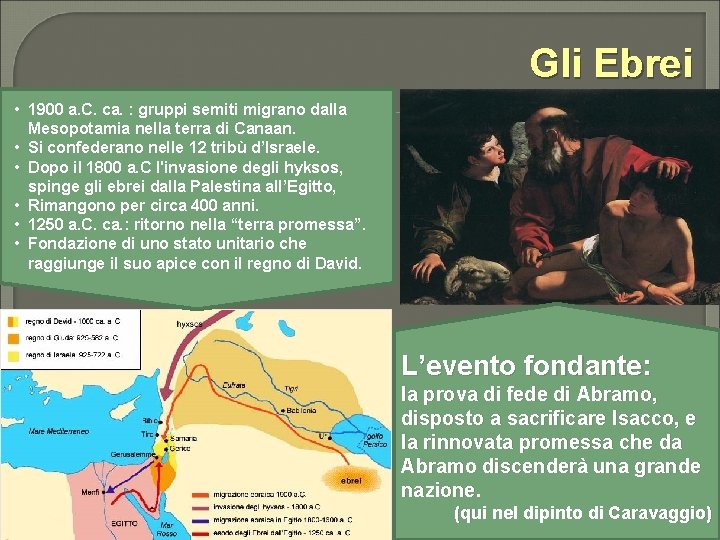 Gli Ebrei • 1900 a. C. ca. : gruppi semiti migrano dalla Mesopotamia nella